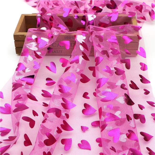 100% polyester colourful gold hot stamping heart mesh fabric rose rose,50*150cm(19.7*59.1