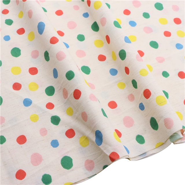 colorful polka dot cotton linen digital printing fabric