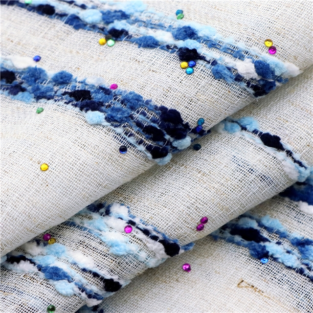 hot color diamond plush particle horizontal stripe cotton linen gauze 4#blue white,50*140cm(19.7*55.1