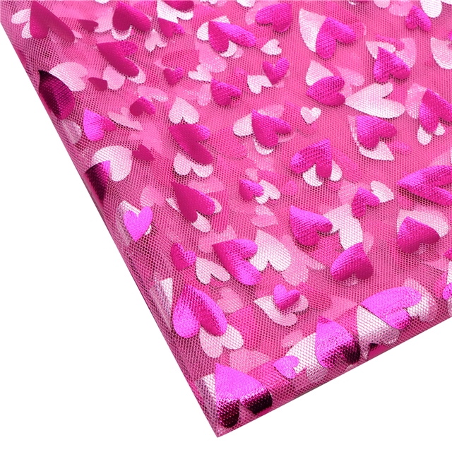 100% polyester colourful gold hot stamping heart mesh fabric rose rose,50*150cm(19.7*59.1