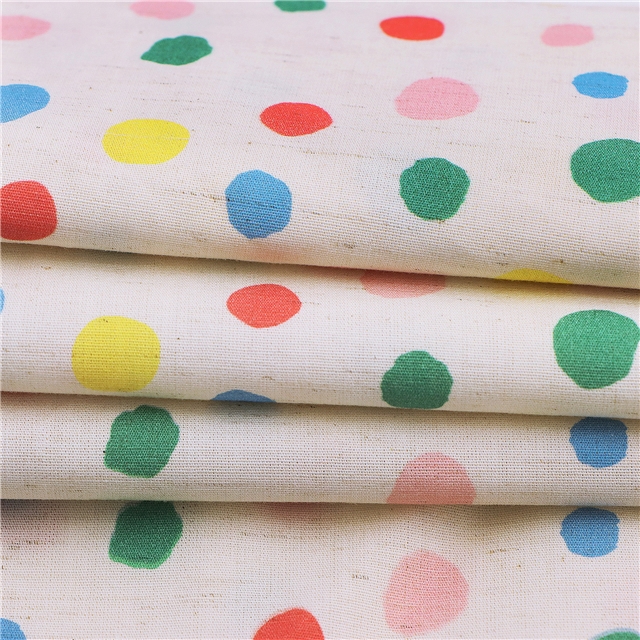 colorful polka dot cotton linen digital printing fabric