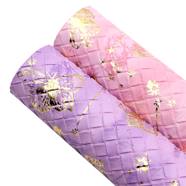 synthetic leather bump texture gold hot stamping butterfly woven pattern faux leather