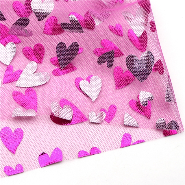 100% polyester colourful gold hot stamping heart mesh fabric rose rose,50*150cm(19.7*59.1