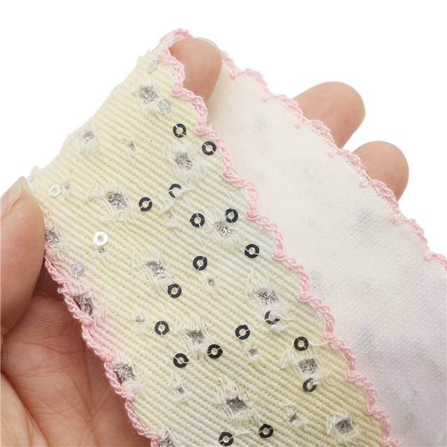 tie dye sequins powder coating perforated denim single layer monochrome hook ribbon