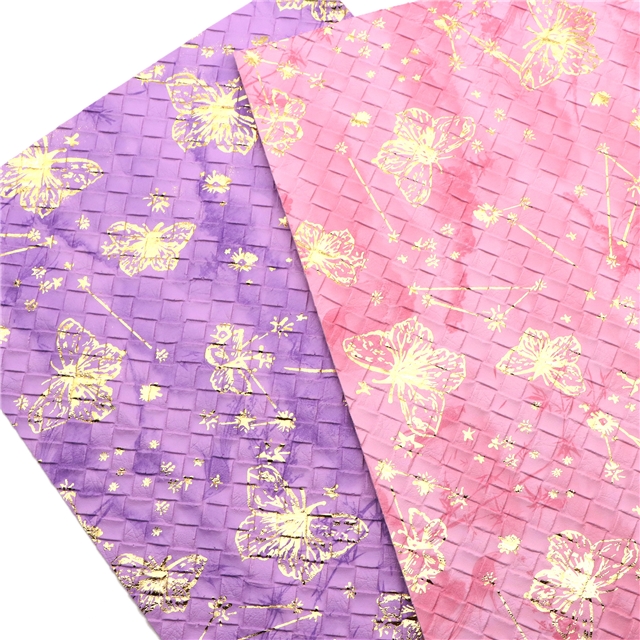 synthetic leather bump texture gold hot stamping butterfly woven pattern faux leather