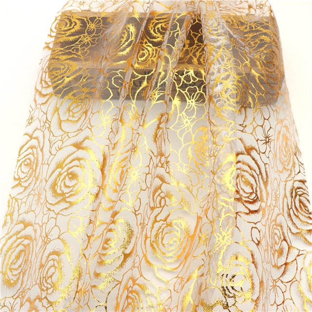 gold hot stamping rose mesh fabric white,50*150cm(19.7*59.1