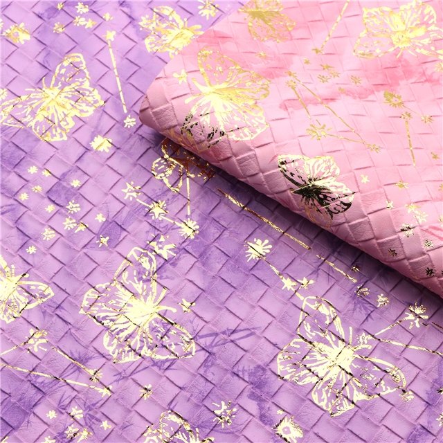 synthetic leather bump texture gold hot stamping butterfly woven pattern faux leather