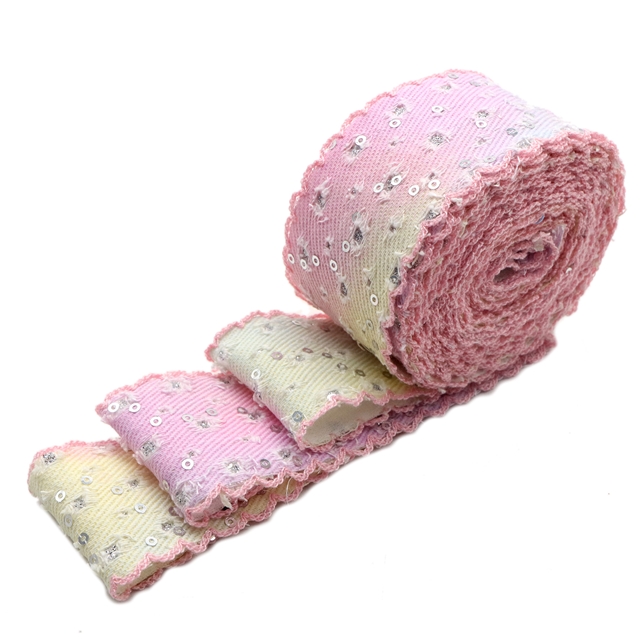 tie dye sequins powder coating perforated denim single layer monochrome hook ribbon