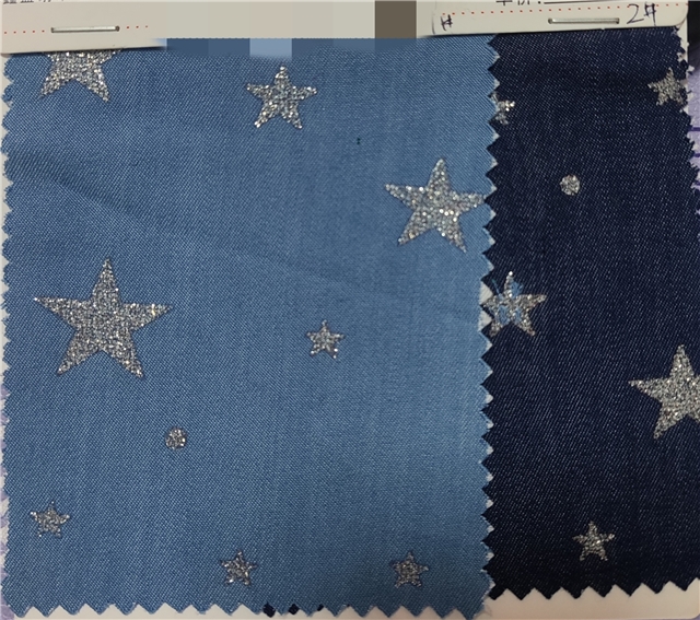 glitter pentagram denim fabric