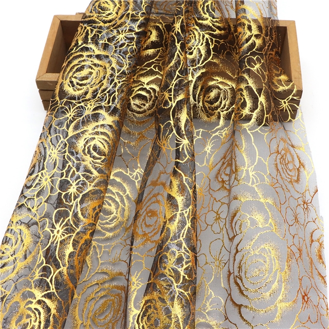 gold hot stamping rose mesh fabric black,50*150cm(19.7*59.1