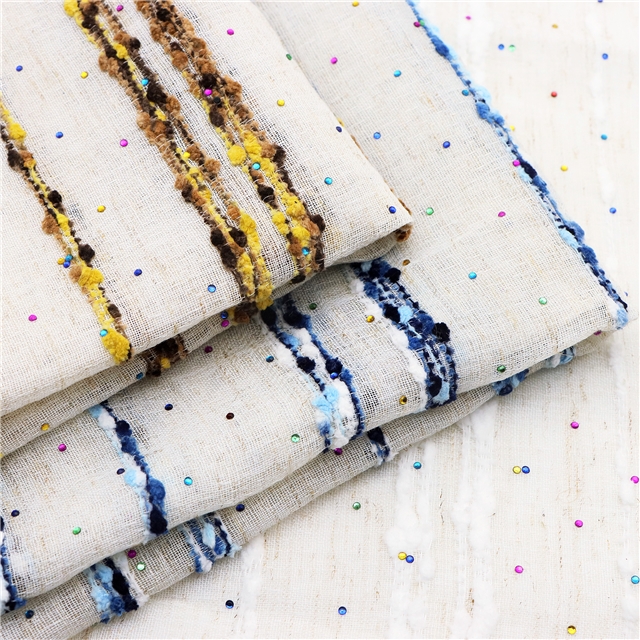 hot color diamond plush particle horizontal stripe cotton linen gauze 3#white,50*140cm(19.7*55.1
