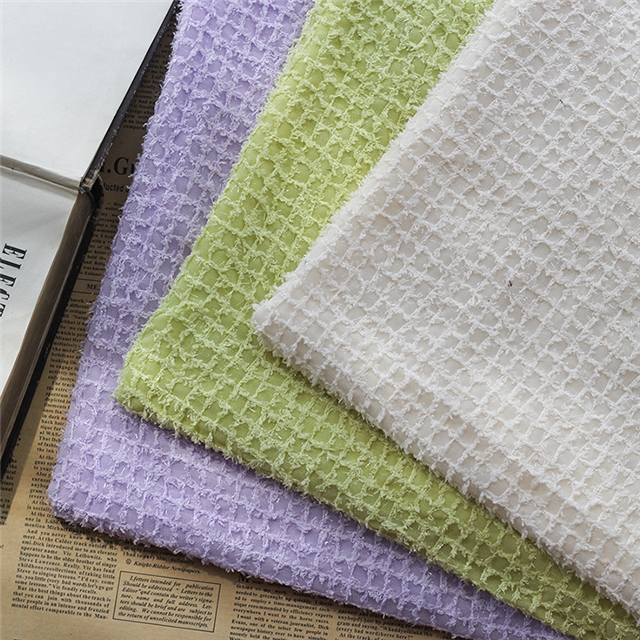 bright silk hook embroidered checkered chiffon fabric