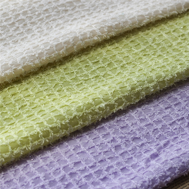 bright silk hook embroidered checkered chiffon fabric