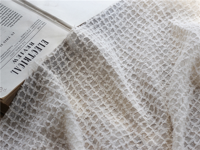 bright silk hook embroidered checkered chiffon fabric