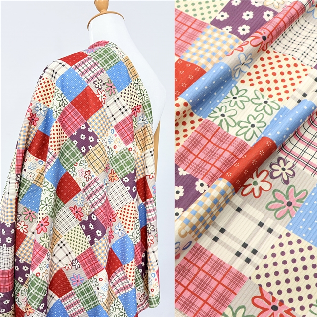 dot grid flower printed corduroy fabric