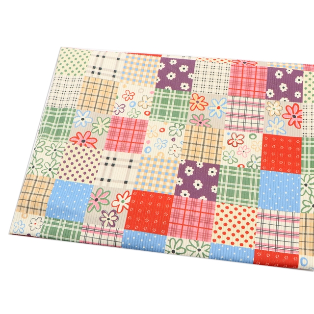 dot grid flower printed corduroy fabric