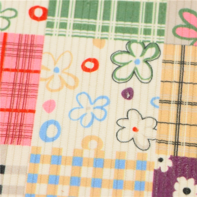 dot grid flower printed corduroy fabric