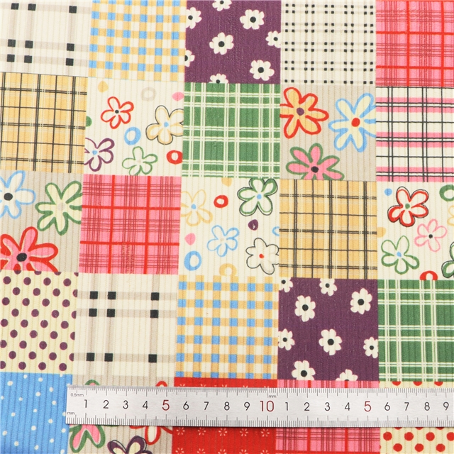 dot grid flower printed corduroy fabric