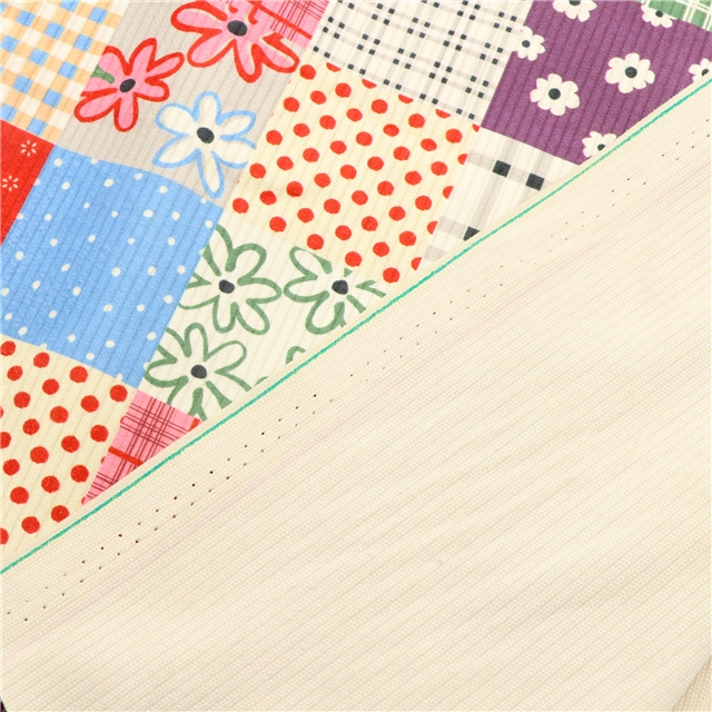 dot grid flower printed corduroy fabric