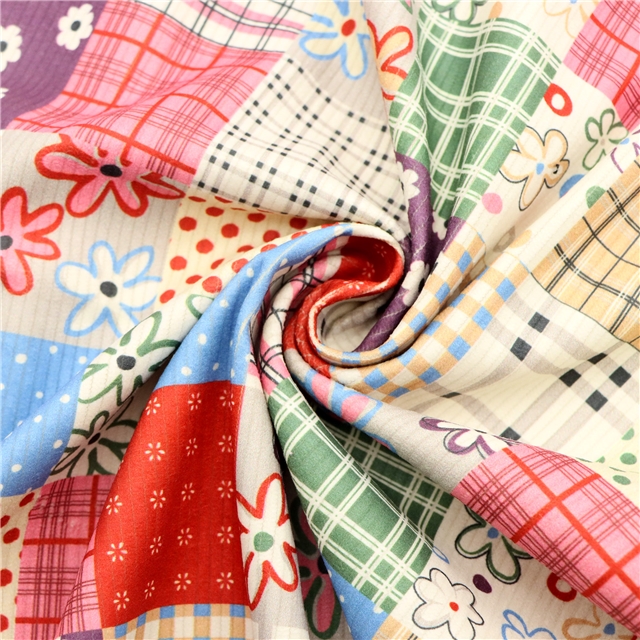 dot grid flower printed corduroy fabric