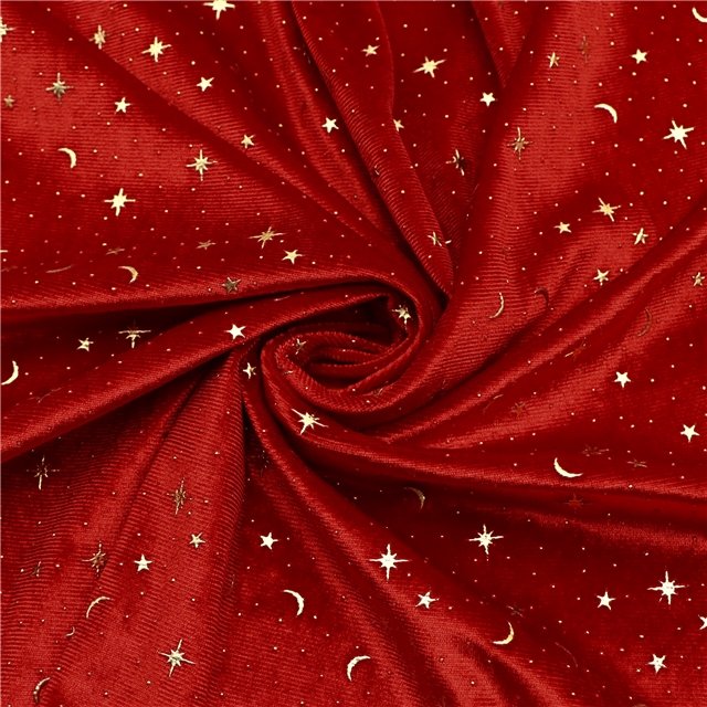 2 ways hot stamping star moon velvet fabric red,50*160cm(19.7*63