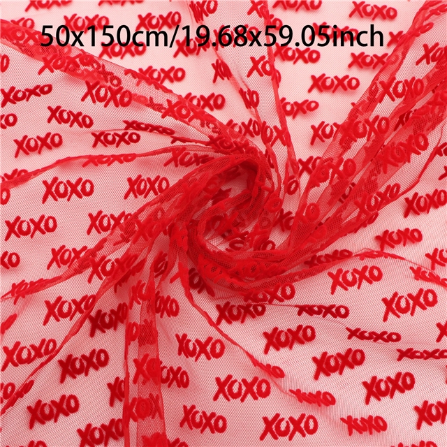 velvet letters mesh fabric red,50*150cm(19.7*59.1