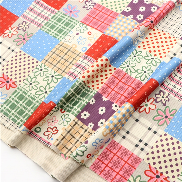 dot grid flower printed corduroy fabric