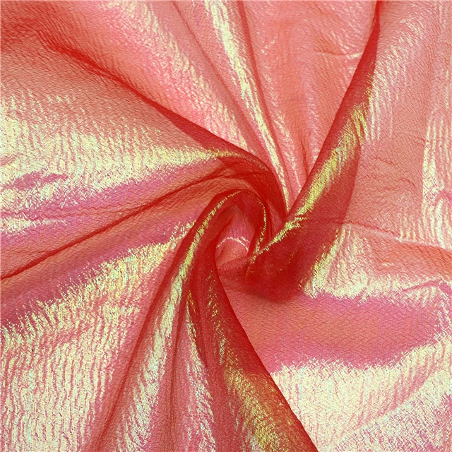 100%polyester Encrypted iridescent pleated yarn organza red,50*130cm(19.7*51.2