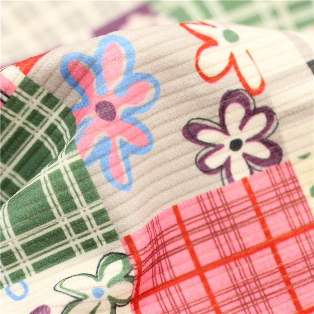 dot grid flower printed corduroy fabric