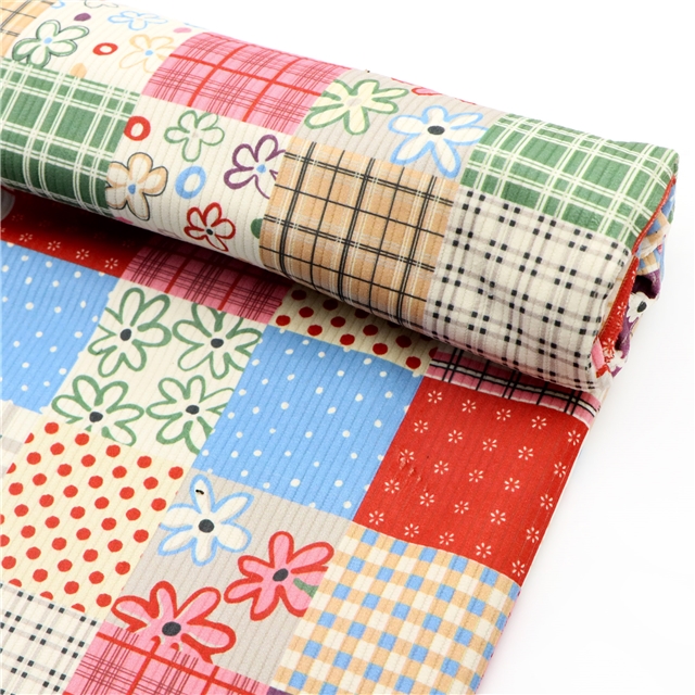 dot grid flower printed corduroy fabric