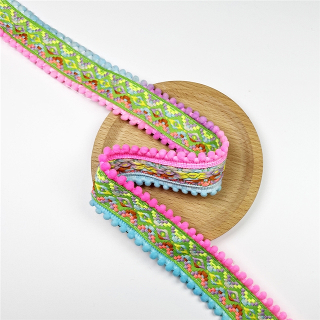 colorful ethnic double toothed lace ribbon