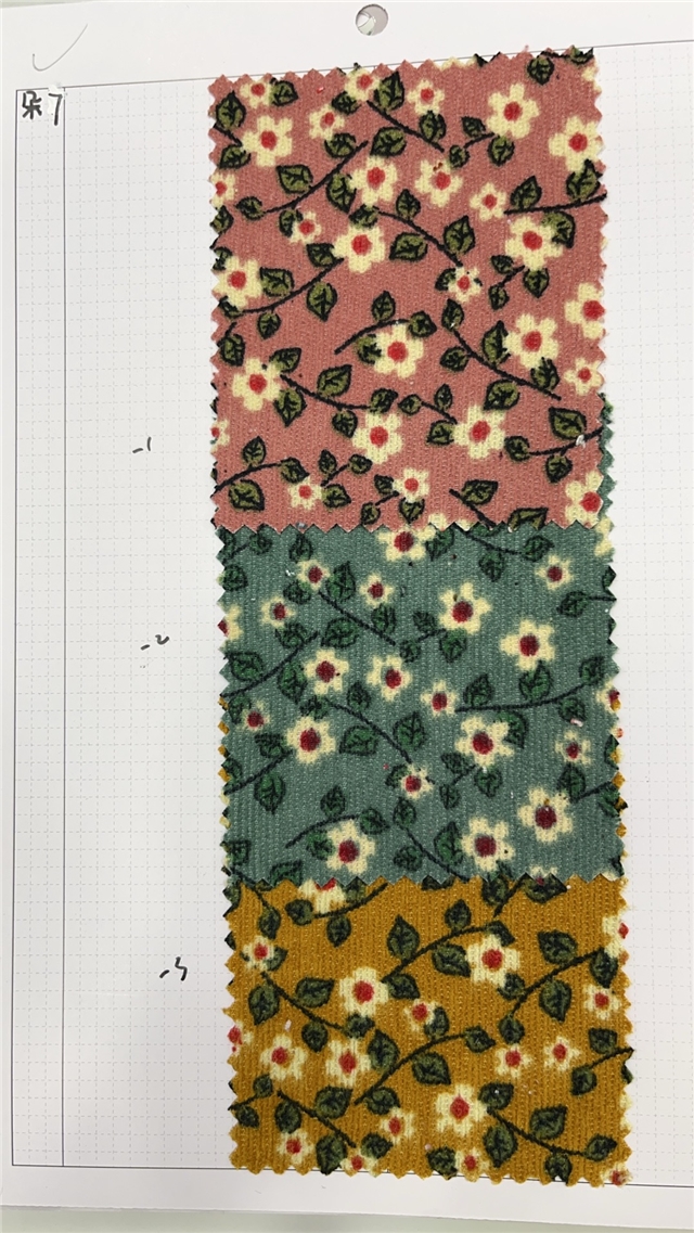leaf flower printed corduroy fabric