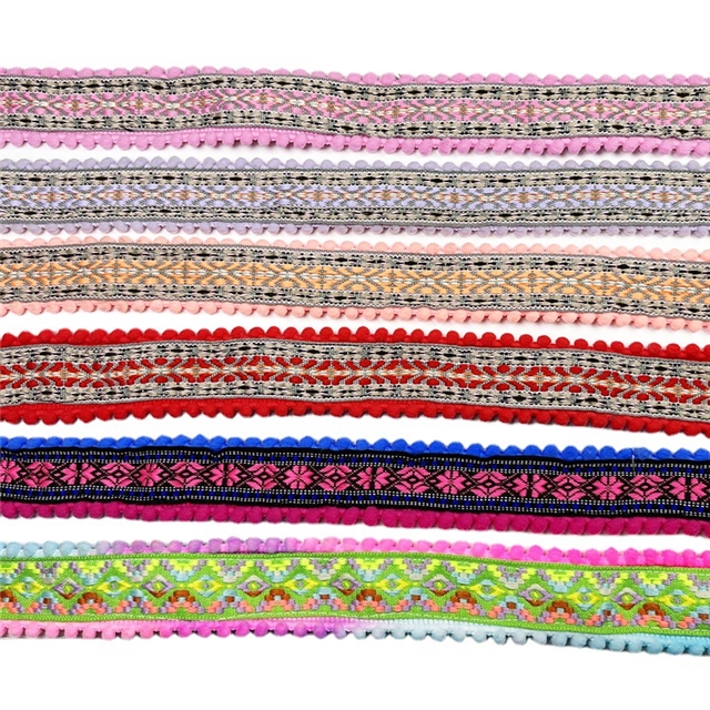 colorful ethnic double toothed lace ribbon
