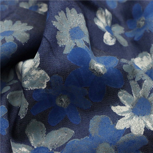 cotton printed washed denim fabric