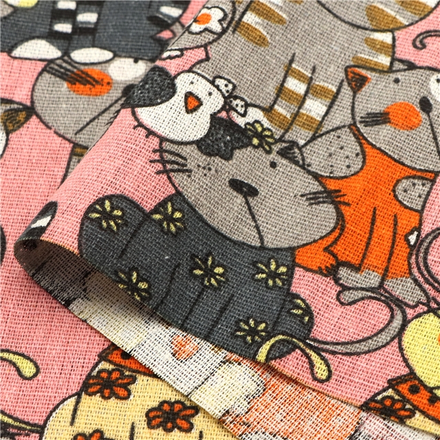 cat series cotton and linen fabric printing