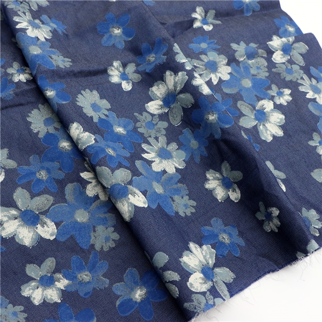 cotton printed washed denim fabric dark blue,50*160cm(19.7*63