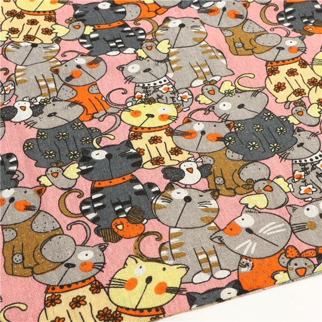 cat series cotton and linen fabric printing
