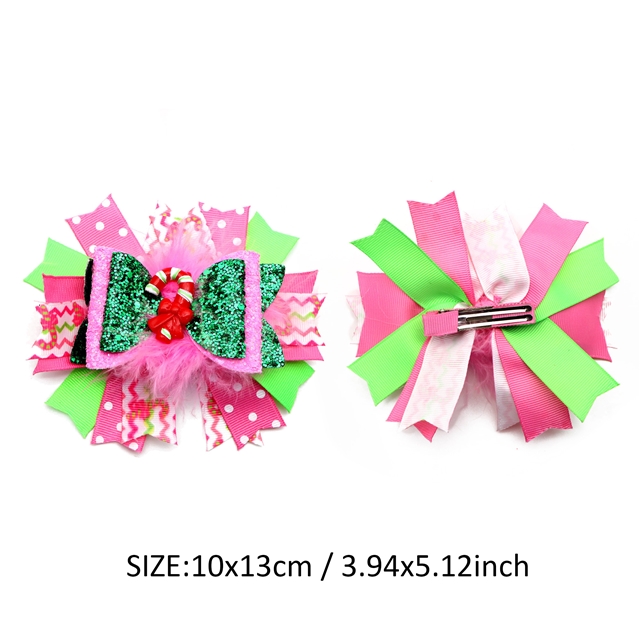 4.5 inches grosgrain Christmas day series ribbon bow hairpin