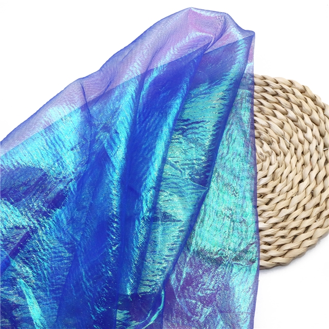 100%polyester Encrypted iridescent pleated yarn organza