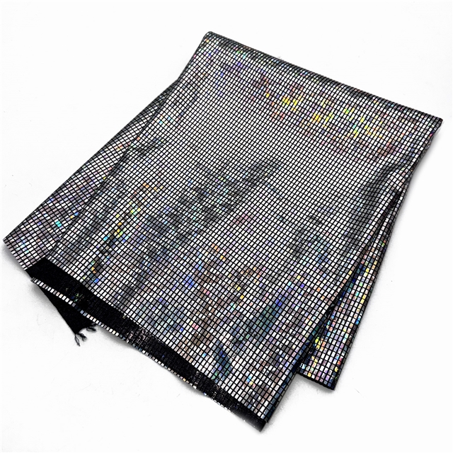 iridescent laser hot stamping silver rectangular grid fabric