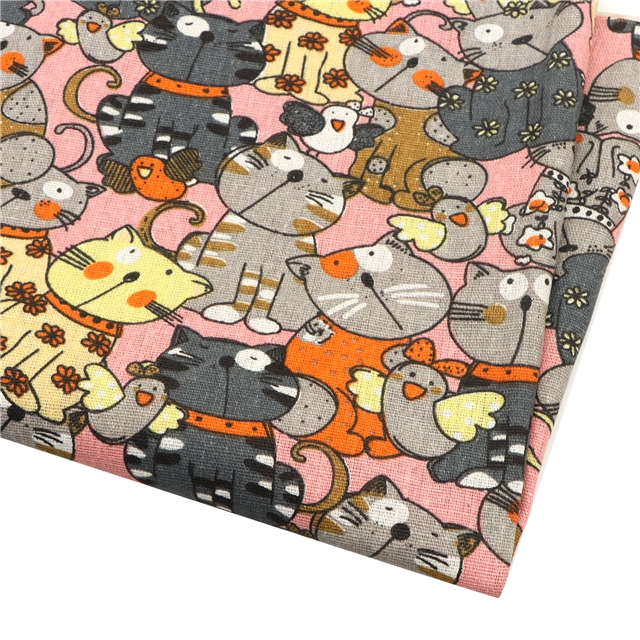 cat series cotton and linen fabric printing