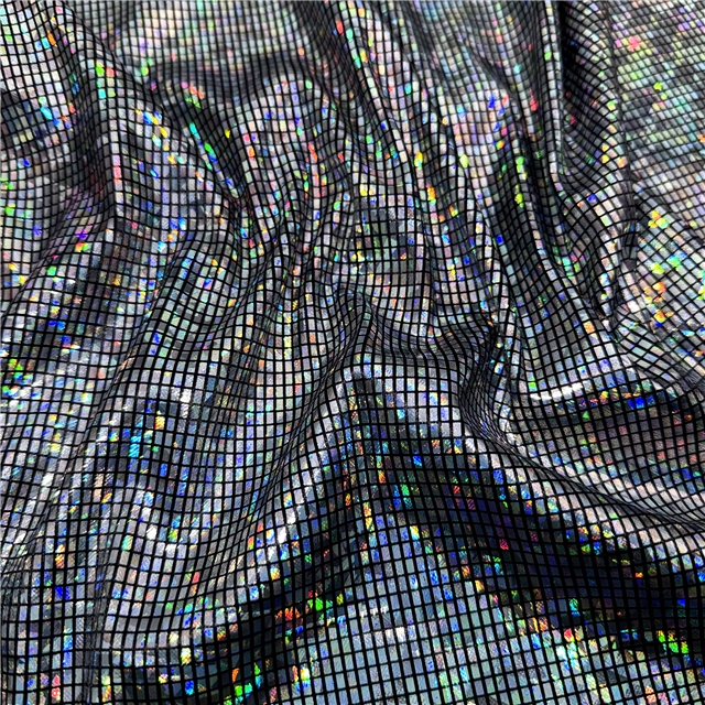 iridescent laser hot stamping silver rectangular grid fabric