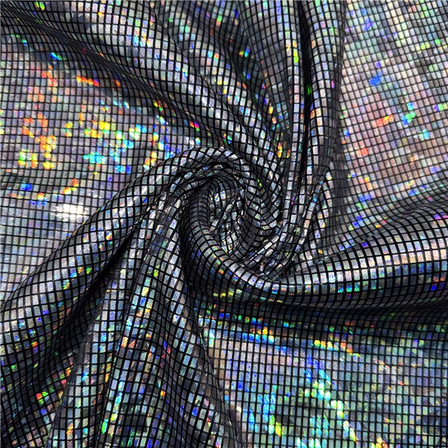 iridescent laser hot stamping silver rectangular grid fabric