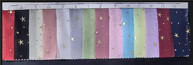 plain hot stamping drip molding star chiffon fabric