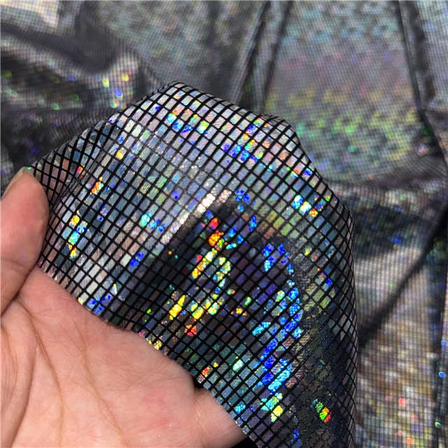 iridescent laser hot stamping silver rectangular grid fabric