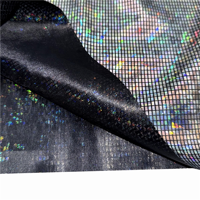 iridescent laser hot stamping silver rectangular grid fabric