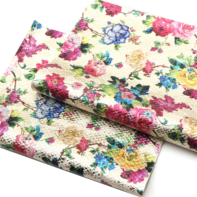 synthetic leather bump texture colourful gold hot stamping flower faux leather