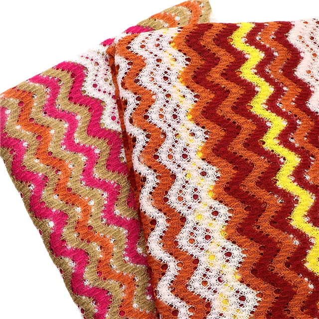colored hollow wave pattern knitted fabric