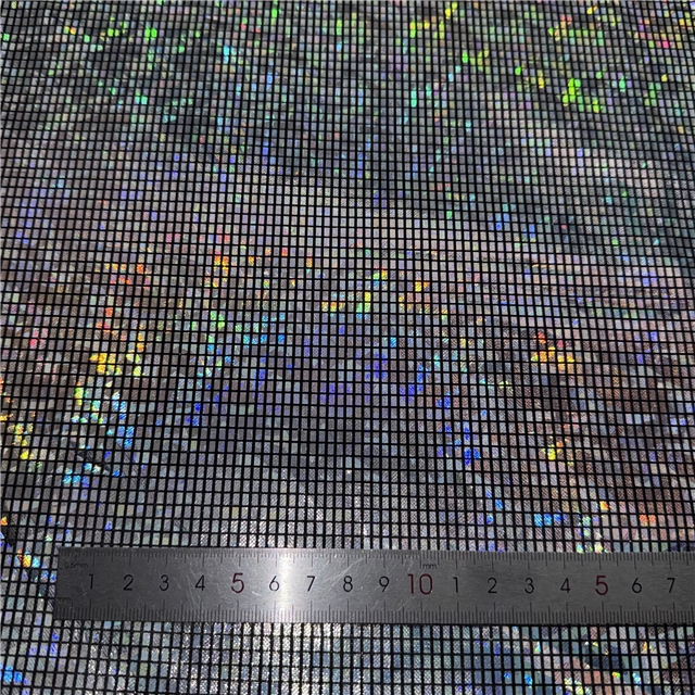 iridescent laser hot stamping silver rectangular grid fabric