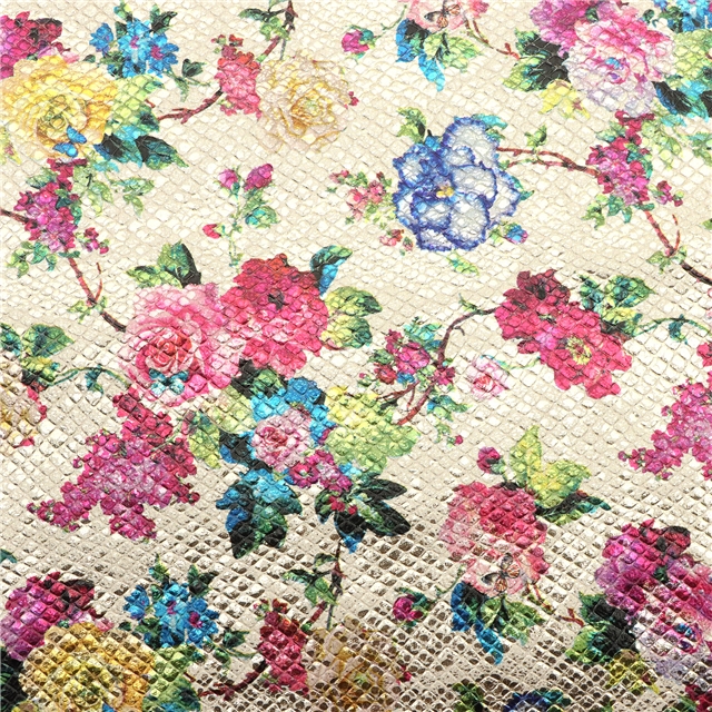 synthetic leather bump texture colourful gold hot stamping flower faux leather